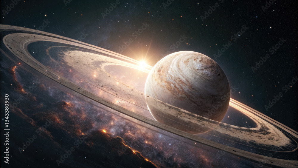 Poster a glowing planetary disk with swirling auroras, floating in a dark cosmic void, radiating soft ether