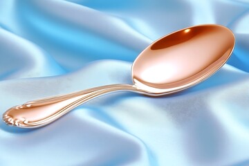 Golden spoon on blue satin cloth
