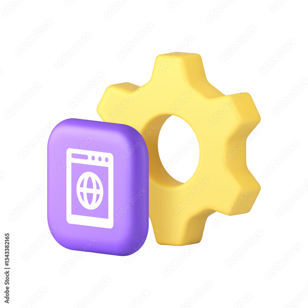 Poster computer browser settings option setup configuration 3d icon realistic vector illustration. internet