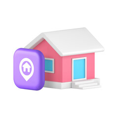 Home house location map pointer GPS search 3d icon realistic vector illustration. Residential apartment address real estate pin direction architecture building navigation destination point