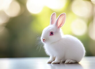 Obraz premium Cute White Rabbit Sitting Outdoors in Soft Natural Light Portrait