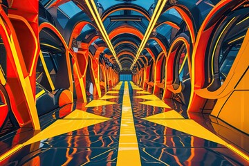 Fototapeta premium Dynamic Patterns in Electric Orange and Sunshine Yellow Design for Vibrant Visual Appeal