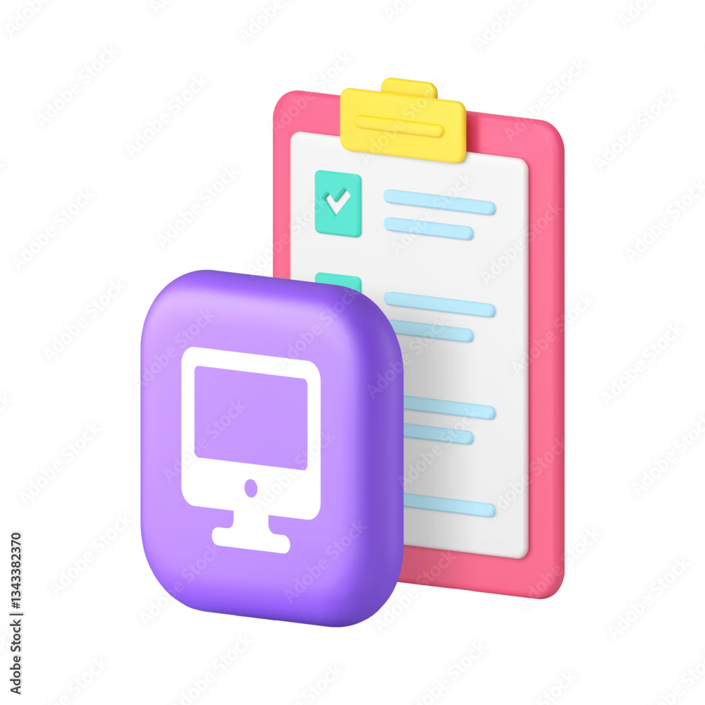 Poster to do list planning efficiency and productivity computer application 3d icon realistic vector illust