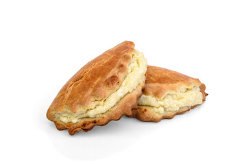 Sochniki (sochni) with cottage cheese. isolated on white background. Traditional Russian shortbread with cottage cheese.