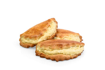 Sochniki (sochni) with cottage cheese. isolated on white background. Traditional Russian shortbread with cottage cheese.