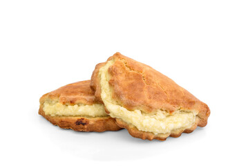 Sochniki (sochni) with cottage cheese. isolated on white background. Traditional Russian shortbread with cottage cheese.