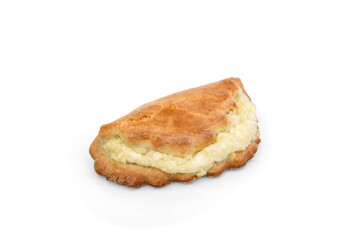 Sochniki (sochni) with cottage cheese. isolated on white background. Traditional Russian shortbread with cottage cheese.