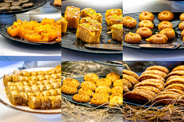 Food collage of Eastern sweets, Turkish cuisine