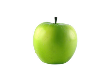 A fresh green apple gleaming under soft light, showcasing its vibrant color and smooth texture against a bright backdrop