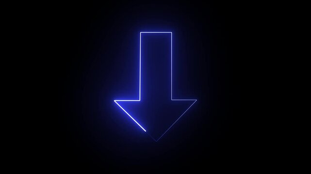 The down neon arrow features a bold, triangular shape pointing downward. It signifies descent, navigation, and selection, often used to indicate options or downward movement in interfaces. 