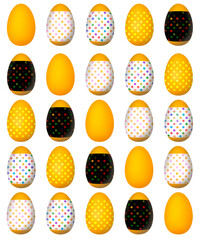 Easter illustration. Eggs with ornament in yellow tones. Seamless set for printing and textiles.