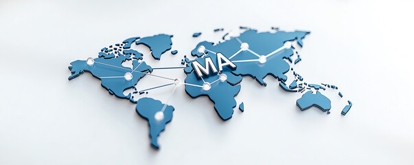global map highlighting connections, representing merger, acquisition, business, expansion