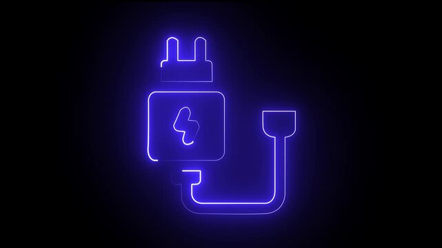 abstract glowing neon mobile phone charger animation icon on black background. 4k animation.	