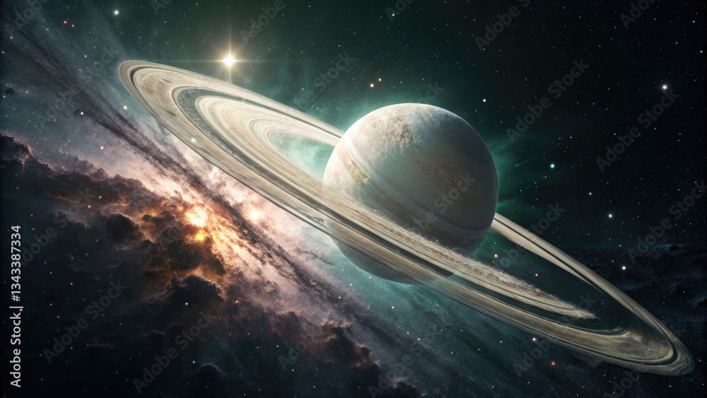 Sticker a glowing planetary disk with swirling auroras, floating in a dark cosmic void, radiating soft ether