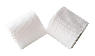 Two rolls of white tissue paper or toilet paper in stack isolated with clipping path in png file format