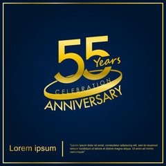 55th years elegant anniversary celebration emblem. golden anniversary logo isolated with oval ring on dark blue background. vector illustration template design for web, flyers, poster, invitation card