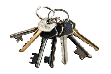 A collection of vintage keys hanging together, reflecting a sense of history and exploration in a minimalist setting