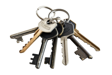 A collection of vintage keys hanging together, reflecting a sense of history and exploration in a minimalist setting