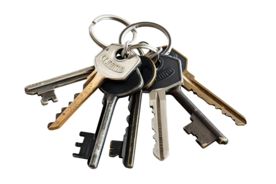 A collection of vintage keys hanging together, reflecting a sense of history and exploration in a minimalist setting