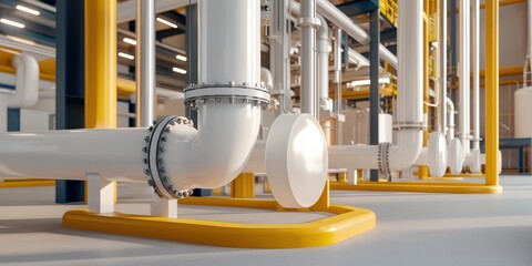climate tech solutions startup concept. Industrial piping and machinery in a modern facility setting.