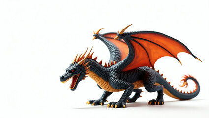 Naklejka premium Ferocious Two-Headed Dragon with Fiery Wings