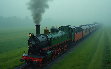 Obraz premium Vintage train steam system engineering art of old past tine memories is very good sysetm friendly environment. rail road, scenery, view, arts, iron, heat, hot, wheel, fier, light, europe, American.