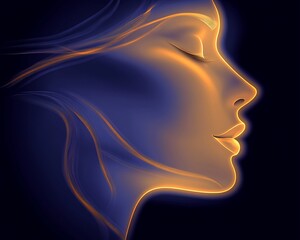 Female profile with glowing lines on dark background