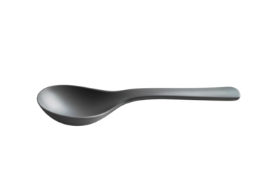 A sleek gray spoon resting elegantly on a minimalist surface in soft natural light