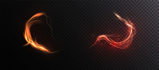 Shimmering golden swirl. Bright curve line effect. Glowing magic bright light flow motion effect. for game interfaces and illustrations. Vector