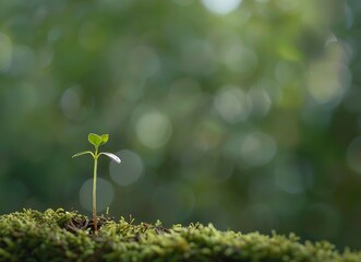 Young plant sprout growing from the soil on a green bokeh background, a concept of new life and growth in nature. This  was the winner of a contest, 