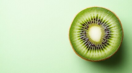 Freshly Sliced Kiwi on Soft Green Background Perfect for Healthy Eating and Nutrition Themes , copy space