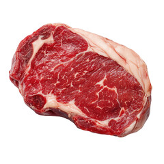 A well-marbled ribeye steak showcasing rich red meat and creamy fat, perfect for grilling or searing, Transparent background.