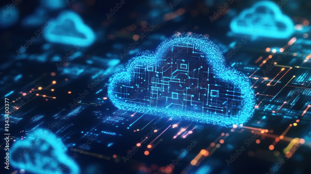 Aufkleber digital cloud computing network with glowing data connections