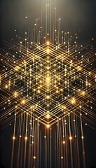 A futuristic abstract background and wallpaper featuring an intricate lattice of glowing golden lines, creating a high-tech aesthetic