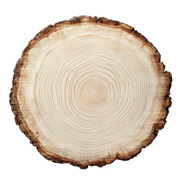 Rustic wood log slice cross section, natural tree stump rings texture, organic timber round for woodworking design isolated PNG with Transparent Background