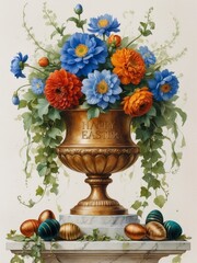 Obraz premium Luxurious Easter Vase with Vibrant Flowers