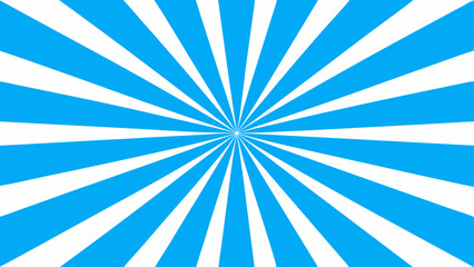 a blue and white sunburst background with a white sun