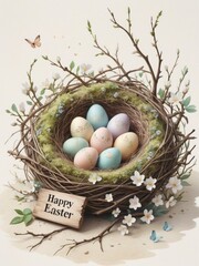 Easter Nest with Delicate Eggs