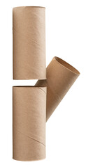 Side view of tissue paper cores or toilet paper tubes in stack after used out in toilet or restroom isolated with clipping path in png file format