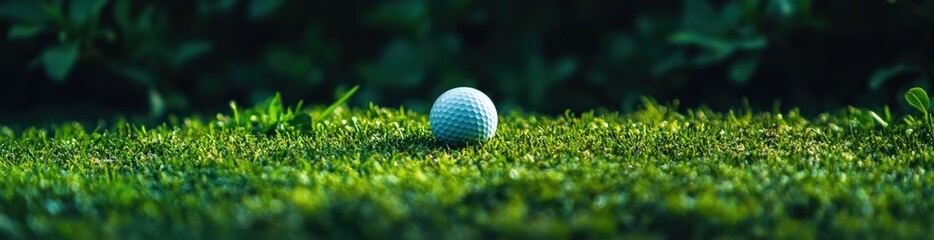 Obraz premium A golf ball is currently resting perfectly on top of a green field