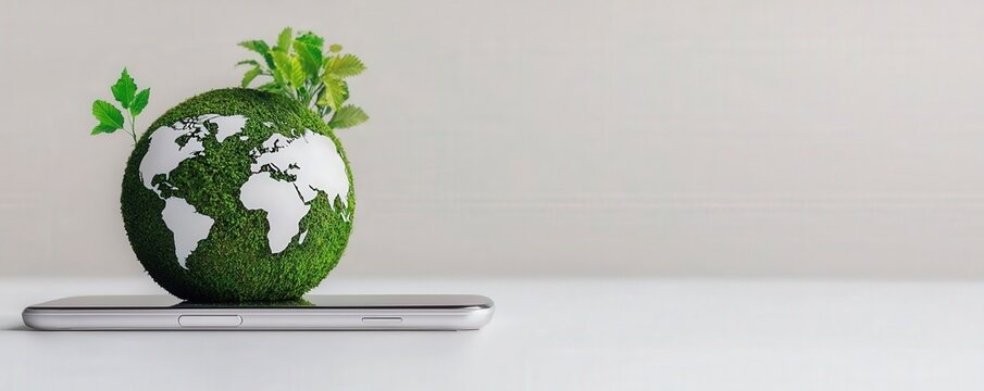 climate tech sustainability startup concept. Eco-friendly globe on smartphone symbolizing sustainability.