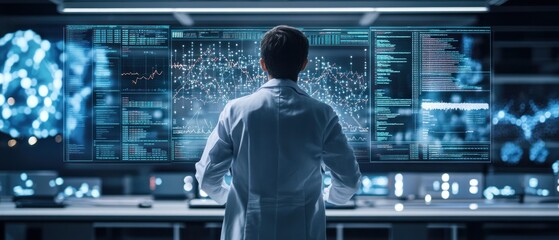 Fototapeta premium Scientist Analyzing Data in High-Tech Laboratory Environment