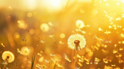 Enchanting Golden Sunset with Dandelion: A Serene Meditative Zen Background
