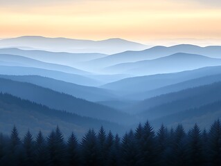 Fototapeta premium Mountain range and forest at sunset