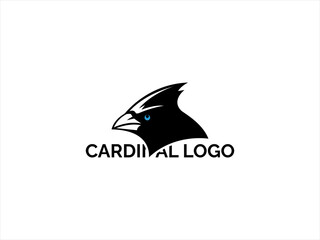A bold, minimalist logo featuring a stylized silhouette of a cardinal.