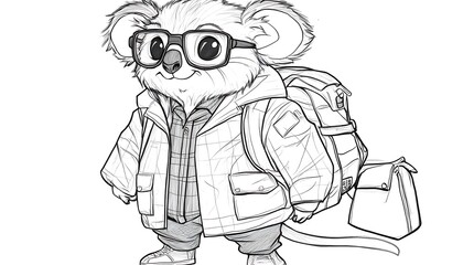 Fototapeta premium Koala student with backpack ready for class
