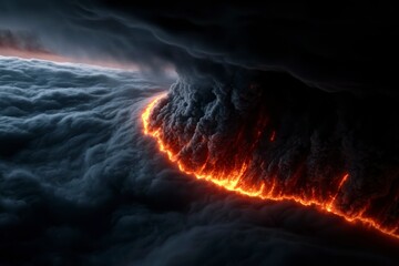 Fototapeta premium Fiery Sky Apocalypse Cloudscape Inferno of Destruction Amidst a Smoky Horizon Atmospheric Drama