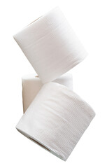 Three rolls of white tissue paper or toilet paper in stack isolated with clipping path in png file format