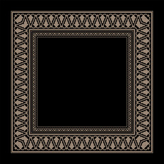 Obraz premium Vector golden square stencil of classic byzantine ornament. Border frame ancient Greece, of Eastern Roman Empire. Russian Orthodox Church decoration. For invitation, porcelain, embroidery, sandblast