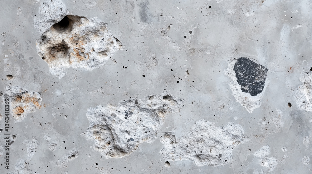 Aufkleber textured concrete wall with various holes and rough patches, showcasing mix of grey tones and natura